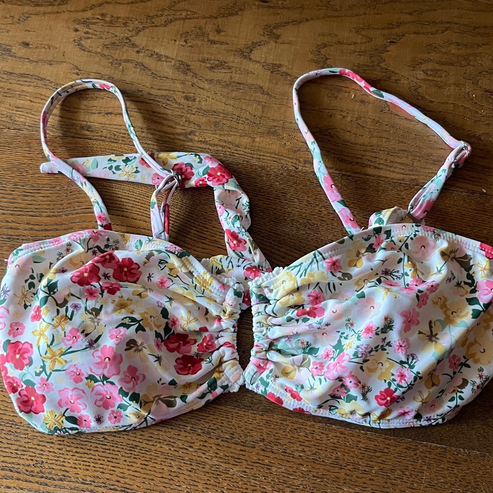 Floral Bikini Top with Pink and Yellow Flowers Bathing Suit Swimsuit